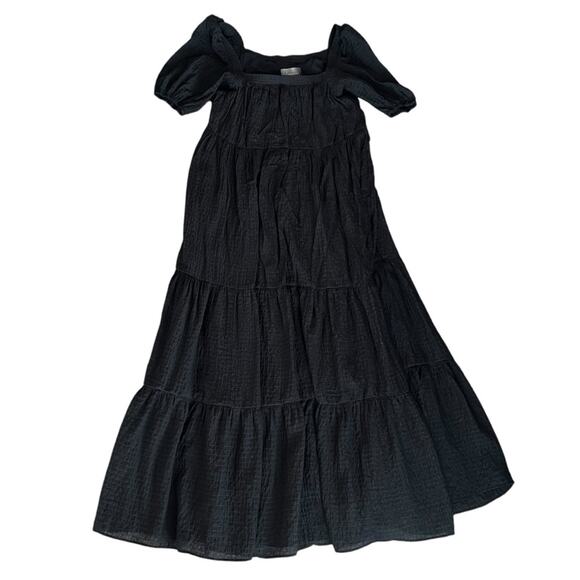 Anthropologie Women’s Tiered Puff Sleeve Square Neck Black Maxi Prairie Dress S - Picture 2 of 12
